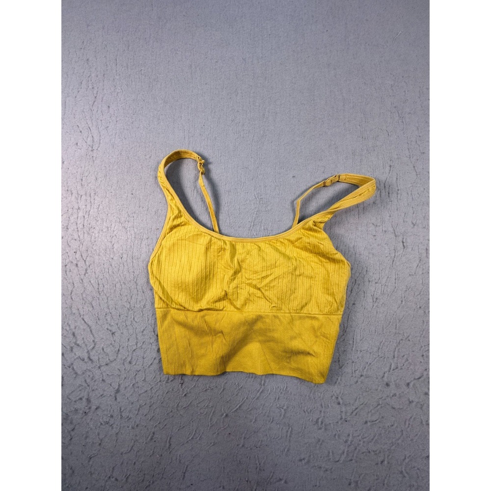 PINK Victoria's Secret Crop Top Womens M Yellow Ribbed seamless Adjustable Strap